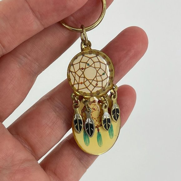 VINTAGE 🪶 DREAM CATCHER KEYCHAIN . DREAMCATCHER FEATHER NATIVE VIBE KEY RING - Picture 3 of 12